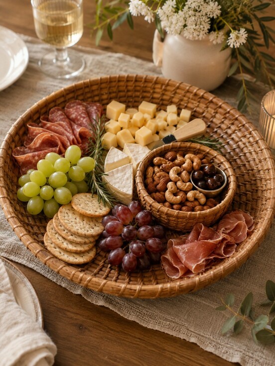 Other - Brown Round Rattan Woven Basket Serving Bowl in Chip 'N Dip Shape Charcuterie